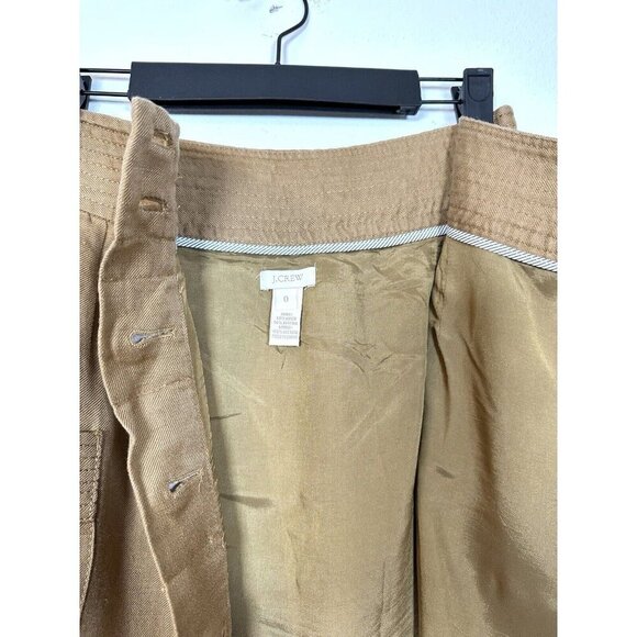 J Crew Brown Linen Blend Pocket Skirt Hidden Button Closure Size 0 Preppy Tan‎ - Picture 11 of 13